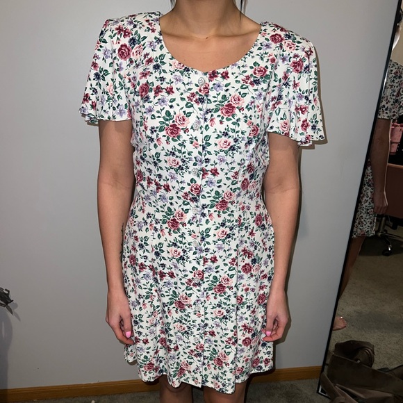 Vintage 90s All That Jazz Floral Lace-Up Back Dress/Cottagecore/Size M - Picture 10 of 14